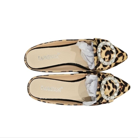 Taomengsi | Leopard Print Rhinestone Slip On Flats | Size 6 - Picture 3 of 12